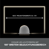MAXXMEE LED-Rahmen-Projektor - weiß mit warmweißem Lichtrahmen und max. Projektionsbreite ca. 5 m für breite Wandbeleuchtung.