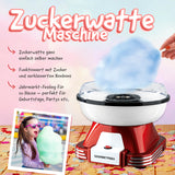 GOURMETmaxx Zuckerwatte-Maschine - rot/weiß in Retro-Design mit Spritzschutz und abnehmbarer Auffangschüssel für Zuckerwatte.