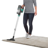 CLEANmaxx Akku-Zyklon-Staubsauger grau/türkis mit 2-Stufen-Saugkraftregulierung und Teleskoprohr, kabellos für Hand- und Bodenreinigung.