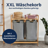 LUMALAND Bambus Wäschekorb mit 2 ausziehbaren Wäschesäcken, dunkelgrau, aus nachhaltigem Bambus, 73 x 64 x 33 cm, stilvoll und praktisch.