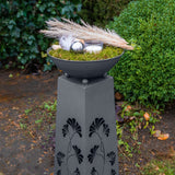 Hoberg LED Pflanzsäule in Beton-Optik 23x23x70 cm mit Gingkoblätter-Design, LED-Beleuchtung und abnehmbarer Pflanzschale