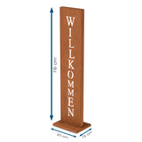 Hoberg LED Rost-Schild mit Willkommen, dekoratives Metall-Schild mit LED, wetterbeständig, kabellos, inklusive Standfuß und Befestigungsmaterial.