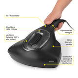 N8WERK Milbensauger Midnight Black Edition mit UV-C-Licht, HEPA 11-Filter, 200 ml Schmutzbehälter und ergonomischem Griff zur Matratzenreinigung.