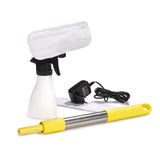 CLEANmaxx Akku-Fensterreiniger 3,7 V in Gelb mit Verlängerungsstange und Reinigungszubehör für alle glatten Flächen.