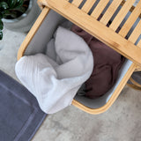 LUMALAND Wäschekorb aus Bambus mit 1 XL Fach und 2 Kompaktfächern, modern, grau, 49,5 x 33 x 71 cm, Platz sparend und dekorativ.