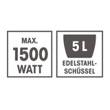 GOURMETmaxx Küchenmaschine mit 1500 Watt Leistung und 5 Liter hochwertiger Edelstahlschüssel, ideal für effizientes Kochen.