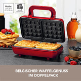 GOURMETmaxx Waffeleisen für Belgische Waffeln in Edelstahl/rot mit Antihaftbeschichtung und Cool-Touch-Griff für 2 Waffeln gleichzeitig.