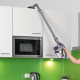 CLEANmaxx Akku-Zyklon-Staubsauger 2in1 lila/silber mit Aluminium-Steckrohr und Möbelkantenbürste für schwer erreichbare Oberflächen.
