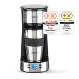 BEEM Single-Kaffeemaschine Thermo2Go 750W mit Edelstahl, 24-Stunden-Timer und doppelwandigem Thermobecher inklusive.