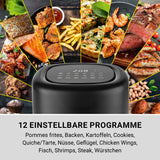 N8WERK Heißluft-Fritteuse - 3,0l mit 12 Programmen, digitalem Touch-Display, Timer und fettarmem Heißluftgaren.