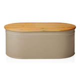 LUMALAND Cuisine Brotkasten Brotdose Brotbox aus Metall mit Bambus Deckel, oval, 36x20x13,8 cm, grau, platzsparend und variabel.