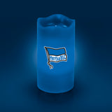Hertha BSC LED-Echtwachskerze mit rotierendem VfB-Wappen in Blau, 3 Stufen, Timer, batteriebetrieben oder USB betrieben.