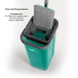 MAXXMEE Komfort-Mopp 2 Kammer-System - türkis mit Eimer und Auswring-Mechanismus für einfache Reinigung ohne Bücken.