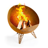 Hoberg Feuerschale in Rost-Patina Ø 58 cm mit stabilem Stahl, Flammeneffekt und kippsicherem Stand auf drei Beinen.