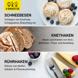 N8WERK Küchenmaschine in der Midnight Edition mit 3 Einsätzen Schneebesen, Knethaken und Rührhaken für vielseitiges Backen und Kochen.