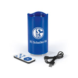 S04 LED-Echtwachskerze Projektor Blau mit Logo, projiziert rotierende Schalke-Logos, 3 Geschwindigkeitsstufen, Timerfunktion, Fernbedienung inklusive.