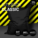 LUMALAND Sitzsack Classic XXL (380 L) – schwarzer Sitzsack für Indoor & Outdoor, 2in1 Sitzen & Liegen, großes Volumen, robust und pflegeleicht.