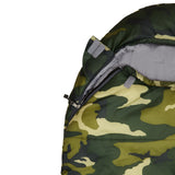 Where Tomorrow Camping Schlafsack Small & Light in Camouflage Grün, wasserabweisend, mit Konturkapuze und Kordelzügen.