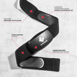 FitEngine Herzfrequenzmesser mit weichem Textilgurt, abnehmbarem Sensor, waschbarem Material und integrierten Elektrodenflächen.