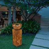 EASYmaxx LED-Dekosäule mit Pflanzschale in Rost-Optik, warmweiß beleuchtet, ideal für Terrasse, Balkon und Garten.