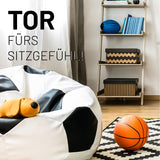 LUMALAND Luxury Fußball Sitzsack - Hochwertiges Fußballsitzkissen aus der Comfortline in modernem Wohnraum mit Sportdeko.