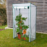 Hoberg Folien-Gewächshaus 100x50x158/170 cm mit stabilem Rahmen und lichtdurchlässiger PE-Folie für Tomaten und Jungpflanzen.