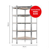 EASYmaxx Schwerlast-Eckregal & Werkbank, Metall mit 5 MDF-Platten, 180x90x40 cm, 875 kg Traglast, wahlweise Werkbank.