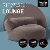 LUMALAND Interior Line Sitzsack-Lounge rund 320l Füllung, 90x50 cm, braun, Leinenlook, Indoor Sitzsack-Sofa für gemütliches Sitzen.