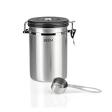 BEEM KAFFEEDOSE Vorratsdose mit Dosierlöffel 1,9 l aus Edelstahl, luftdicht mit Datumssanzeige und Frischeschutzventil.