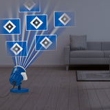 HSV LED-Motivstrahler - 7,5 Watt - blau mit Logo projiziert rotierende HSV-Logos innen und außen, wetterbeständig, mit Sockel und Erdspieß.
