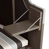 Hoberg 2-Sitzer-Strandkorb mit Bullaugen Detailansicht des klappbaren seitlichen Armablagebretts aus robustem Hartholz.