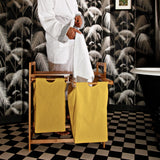 LUMALAND Bambus Wäschekorb mit 2 ausziehbaren gelben Wäschesäcken, 73 x 64 x 33 cm, stilvoll und pflegeleicht.