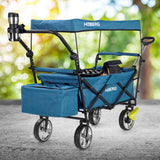 HOBERG faltbarer Bollerwagen mit Dach in Blau, robust, mit Getränkehalter und Kühltasche, ideal für Freizeit und Ausflüge.