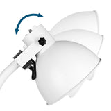 Hoberg Infrarot-Heizstrahler mit Standfuß, verstellbarer Lampenkopf bis 50°, Modernes Design in Weiß, Produktdetailaufnahme.