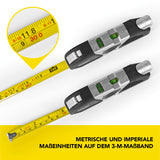 MAXXMEE Laser-Waage mit 3-m-Maßband und 2 Libellen, Ausrichten per Laser bis 10 m, metrische und imperiale Maßeinheiten.