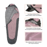 Where Tomorrow Camping Schlafsack Small & Light wasserabweisend mit Konturkapuze, Wärmekragen, Maße 220 x 80 x 50 cm Rose-Grau