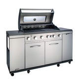 GRILLCHEF Gasgrillküche 6 BR + SB - 121 cm - silber mit 6 Edelstahlbrennern, emaillierten Gusseisenrosten und ausklappbarem Seitentisch.
