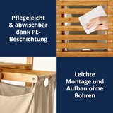 LUMALAND Bambus Wäschekorb mit 2 ausziehbaren Wäschesäcken, pflegeleicht, abwischbar, leichte Montage ohne Bohren, beige.