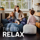 LUMALAND Comfort Line Sitzsack-Hocker 25 x 45 cm in Hellgrau als Indoor Sitzpouf und Fußablage im modernen Wohnraum.