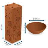 Hoberg LED Pflanzsäule in Rost-Optik 19x19x72 cm mit Pusteblumen-Design, LED-Beleuchtung und abnehmbarer Pflanzschale.
