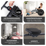 MAXXMEE Klapp-Rudergerät für zu Hause mit LCD-Display, 12 Widerstandsstufen, platzsparend und gepolsterter Ledersitz.