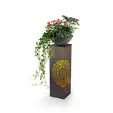 EASYmaxx LED-Dekosäule mit Planzschale Beton-Optik "Mandala" 87 cm mit LED-Beleuchtung und Pflanzschale.