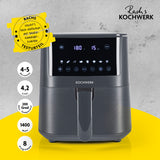 Rachs KOCHWERK Heißluft-Fritteuse Digital 4,2l grau mit Shake-Reminder, 8 Programmen, 1400W und 200 Grad Temperatur.