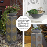 GARVIDA LED-Dekosäule Beton-Optik Mandala 87 cm mit LED-Beleuchtung und Pflanzschale für Blumenarrangements innen und außen.