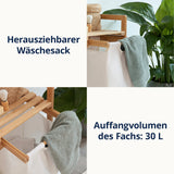 LUMALAND Bambus Wäschekorb mit ausziehbarem Wäschesack, 33x33x73 cm, 30 L Fassungsvermögen, weiß, stilvoll und praktisch.