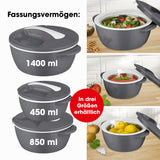 MAXXMEE Thermo-Schüssel Mikrowelle 1400 ml grau/weiß, doppelwandig mit Edelstahl-Einsatz, zum Warm- und Kalthalten, Aufbewahren und Servieren.