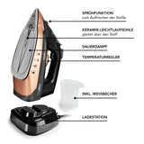 MAXXMEE Dampfbügeleisen mit Tropfstopp-, Antikalk- und Selbstreinigungsfunktion, Keramiksohle, Sprühfunktion und kabelloser Ladestation.