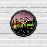 Borussia Mönchengladbach Wanduhr "Glow in the dark" mit Stadion-Motiv und nachleuchtenden Ziffern und Zeigern, Ø 34 cm.