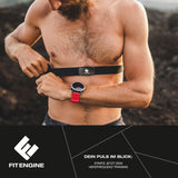 FitEngine Herzfrequenzmesser mit verstellbarem Textilgurt, Bluetooth-Kompatibilität und präziser Pulsmessung beim Training.