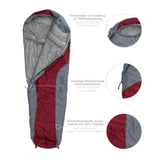 Where Tomorrow Camping Schlafsack Classic Mumienschlafsack in Weinrot mit wasserabweisendem 100% Polyester Außenmaterial und Kordelzug-Kragen.